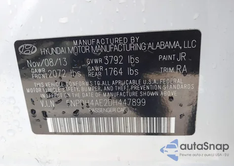 2013 Hyundai Elantra Gls from USA, damaged, VIN 5NPDH4AE2DH447899
